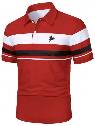 Manfinity Mode 男士休闲Polo衫，短袖红色夏季男士红白Polo衫