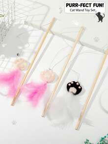 PETSIN Cute Funny Cat Toys - Cat Claw Shaped Teaser Wand With Feather, Bell And Wooden Stick - Multicolor - View 1