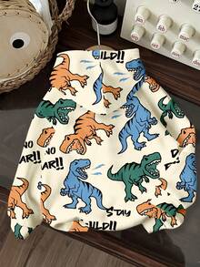 SHEIN 男童休闲简约时尚经典保暖舒适卡通恐龙字母印花长袖针织卫衣，适合秋冬季穿着 - 彩色 - 查看 2