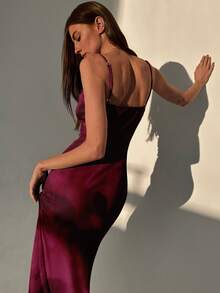 Aloruh Women's Elegant Wine Red Textured Tie Dye Full Print Dress - Burgundy - View 3