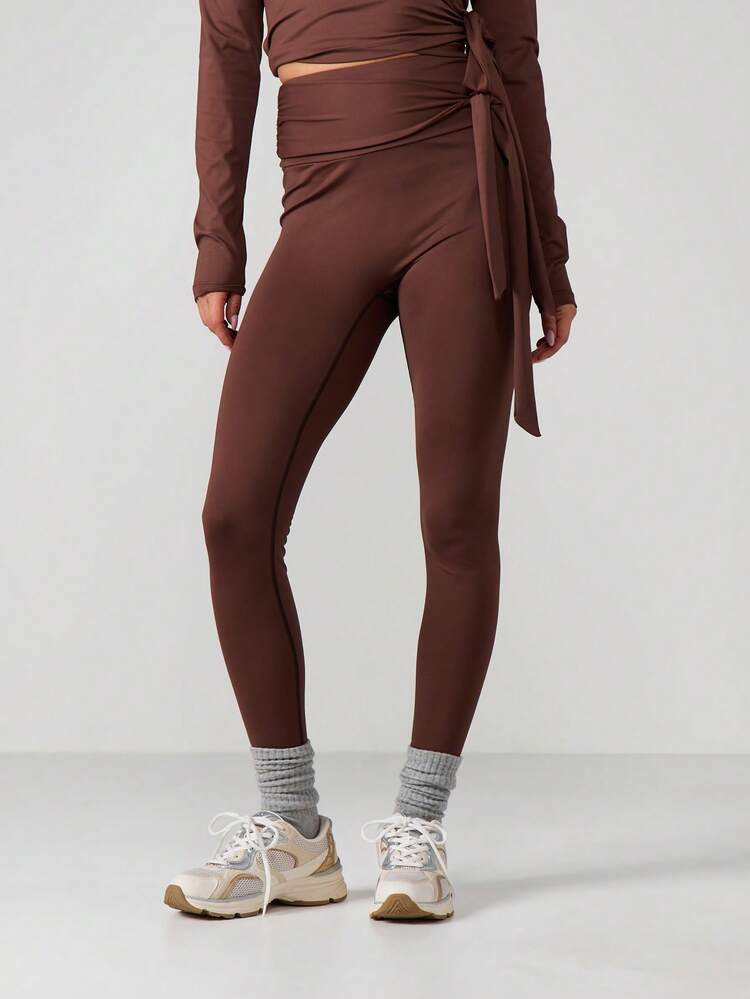 MISSGUIDED Hohe Taille Leggings mit Bindung und seitlicher Wickelakzent, dehnbare Sportbekleidung, Yoga-Hose in voller Länge