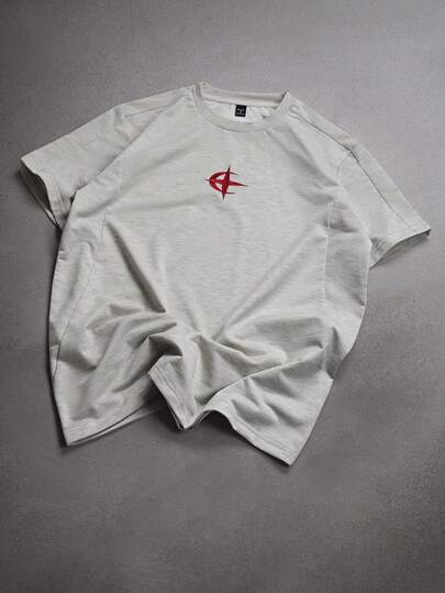 STYNVO Beige Men's Casual Short Sleeve Round Neck T-Shirt In Knitted Fabric With Regular Length And Tropical Pattern