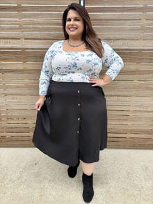 Enliva 大码纯色简约休闲裙 - 黑色 - 查看 3