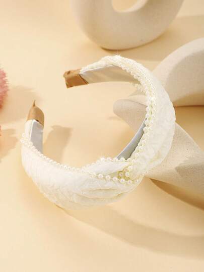 Enchnt 1pc Women Faux Pearl Decor Fashion Headband For Hair Decoration Elegant,Hairband,Hair Hoop Headbands