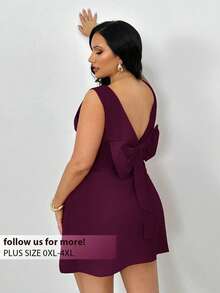 Firerie Plus Size Elegant Commuter Solid Color Bow Decor Backless Sleeveless Dress - Purple - View 1