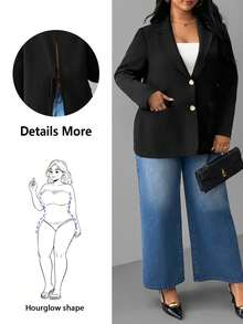 Hourglow Allicaitlin Plus Size Casual Versatile Solid Color Blazer In Fall/Winter, For Hourglass Body Shape - Black - View 1