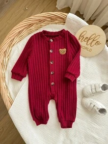 1件装新生儿可爱百搭休闲连体衣，红色小图案防滑条纹面料，舒适休闲，百搭时尚，适合日常穿着，室内外皆宜，可用于日常生活、运动、玩耍、聚会、拍照、度假和节日等场合，春、夏、秋、冬四季皆可穿着。 - 酒紅色 - 查看 6