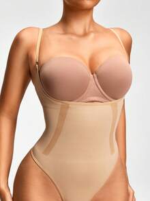 SHAPORA Seamless Thong Bodysuit Body Shaper Bust& Butt Lifter-Tummy Waist Thigh Control - Apricot - View 9