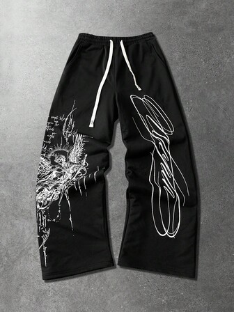 Pantaloni della tuta da uomo a gamba dritta con stampa scura in stile strada americana, abbigliamento casual per tutti i giorni