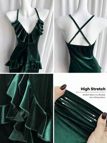 Rafferiza Đầm suông nhung trơn màu xanh lá cây thanh lịch, co giãn cao, cổ chữ V, buộc chéo sau lưng, bó sát cơ thể, nhiều lớp, xếp nếp phía trước, xẻ tà, dự tiệc, tiệc cocktail, hẹn hò lãng mạn, trang phục dự tiệc cưới, trang phục thường ngày, ngày lễ tình nhân, ngày mới đến, trang phục buổi hòa nhạc, buổi tối, sinh nhật, thiết kế độc đáo, xẻ tà, trang phục Giáng sinh, trang phục Giáng sinh cho nữ, trang phục Halloween, trang phục mùa đông cho nữ, trang phục mùa thu thanh lịch cho nữ, trang phục sang trọng, thanh lịch cho nữ, váy maxi dài năm mới - Màu xanh lá cây đậm - Xem 4