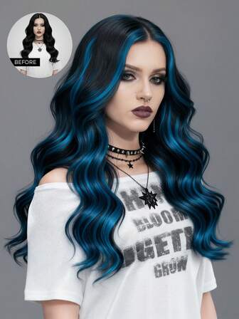 Goth Colored Clip In Hair Extensions 100% Real Human Hair Color Blue# 2Pcs With 4 Clips Straight Highlight Colorful Hairpieces Rainbow Hair Extension For All Hair Types & Fashion Lovers