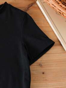 Áo thun tay ngắn in hình bàn cờ số "67" thời trang thoải mái, đa năng, sáng tạo, vui nhộn dành cho bé gái, thích hợp cho bé gái mặc ngoài trời, chơi thể thao và đi học vào mùa hè - màu đen - Xem 4