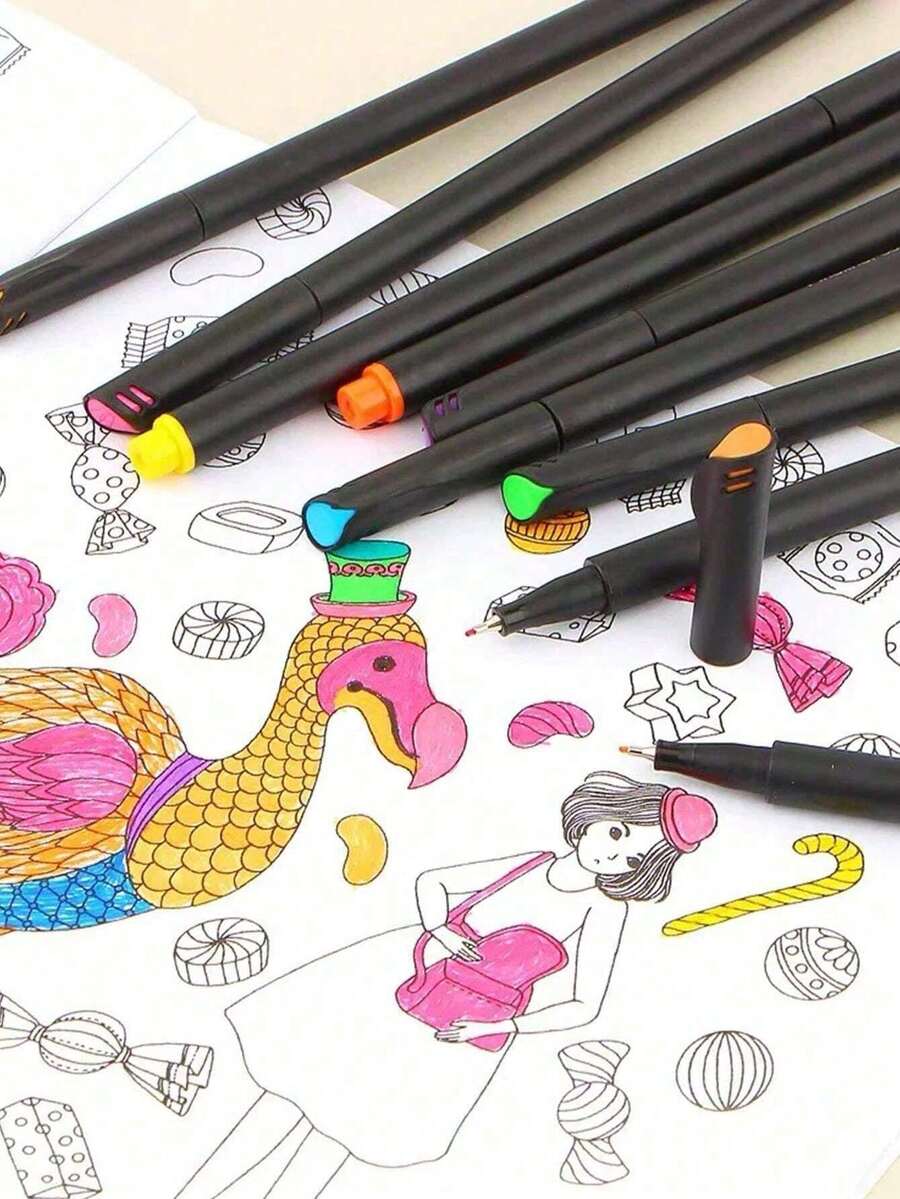 12/24/36/48pcs Colored Painting Set Include Outlining Pens, Marking Pens, Drawing Pens, Art Supplies, Fineliner Pens, Diary/Planner Pens, Fine Line Pens For Writing Notes, Calendar/Agenda Coloring, 0.4mm Felt Tip Fine Line Pens In Vibrant Colors, Ideal For Adult Coloring, Writing, Drawing, Teachers And Students, Christmas Gifts, Back To School - Multicolor - View 1