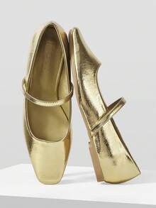 MOTF PREMIUM BAILARINAS DE PUNTA CUADRADA DE PIEL SINTÉTICA - Dorado - Ver 9