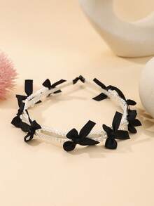 Enchnt 优雅 1PC 轻奢小香风仿珍珠发箍 温柔仿珍珠蝴蝶结发箍 甜美法式头箍 高骷髅头出门百搭头箍头饰 情人节 发箍 发箍 头箍 黑色 礼物 - 黑色 - 查看 15