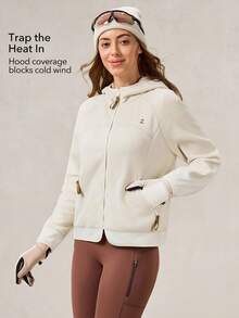 OutZeal 女士冬季保暖户外抓绒圣诞套装长袖露营徒步拉链外套带口袋 - 米色 - 查看 3