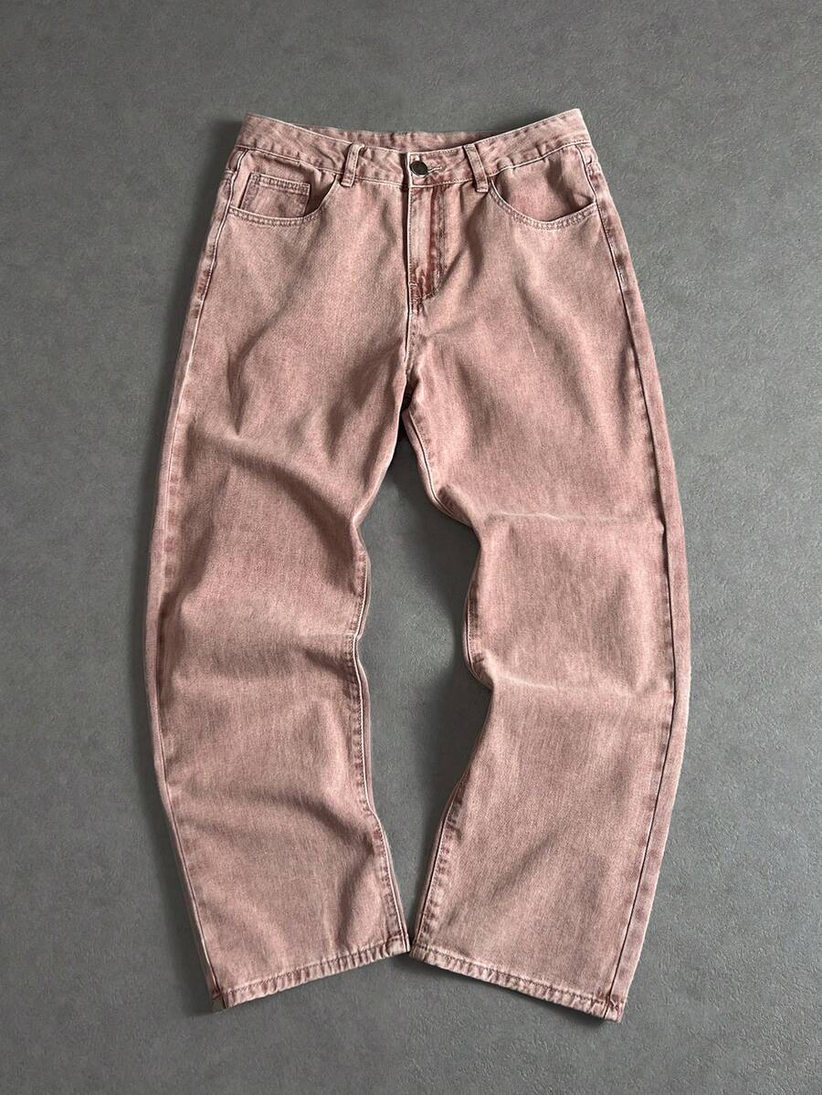 Manfinity ZONE917 Men's Loose Fit Straight Leg Jeans With Pockets - Red Violet - View 1