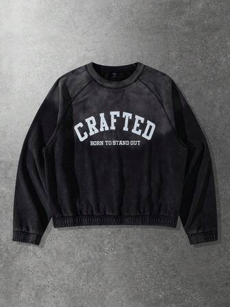 Sweat-shirt col rond imprimé délavé pour homme