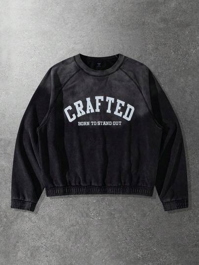 Felpa girocollo con stampa consumata da uomo