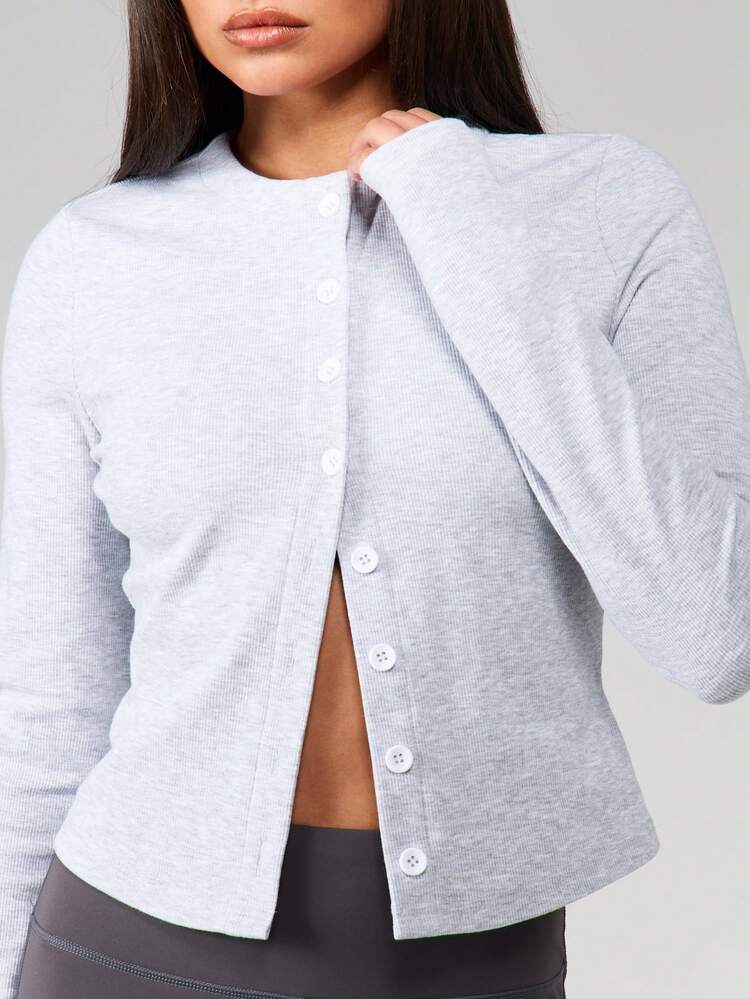 MISSGUIDED Cardigan de Botões com Nervuras, Manga Longa, Gola Careca, Ajuste Regular, Top Casual Essencial para Outono e Inverno