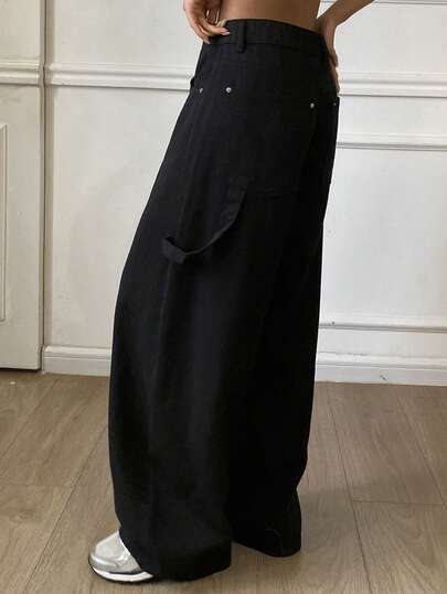 DAZY Women's Loose Wide Leg Jeans, Casual Street Style, Solid Color, Suitable For Spring And Autumn Y2k