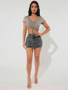 SHEIN PETITE Falda en mezclilla unicolor ajustado