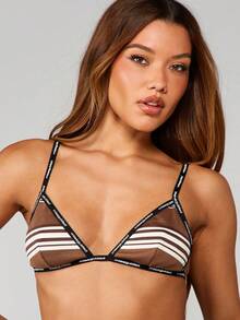 MISSGUIDED Áo ngực tam giác sọc có logo dây thun thoải mái, mềm mại, không dây, đồ lót cơ bản hàng ngày - Nhiều màu - Xem 3