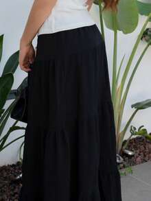 Hitanina 白色编织女士大下摆白色衬里裙子，适合度假和外出 - 黑色 - 查看 3