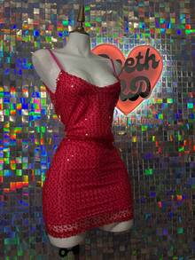 Vestido mini elegante de linea A con escote en V profundo de lentejuela con forro - rojo - Ver 3