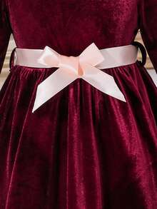 Vestido lindo con mangas abullonadas, dobladillo con volantes de encaje en contraste para niña - Burdeos - Ver 5