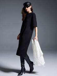 Conjunto de 2 piezas de camiseta de mujer minimalista con encaje - Negro - Ver 6