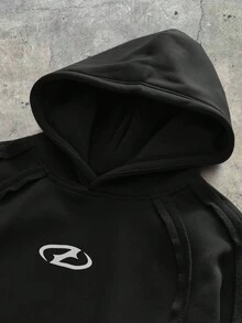 AXEPEAK 男士连帽宽松长袖套头衫，秋冬款 - 黑色 - 查看 3