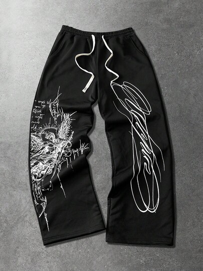 Herren Jogginghose mit geradem Bein im amerikanischen Street-Style mit dunklem englischen Muster, lässige Alltagskleidung