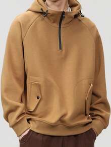 Manfinity Dauomo 男士半拉链口袋休闲百搭长袖连帽卫衣 - 駝色 - 查看 1