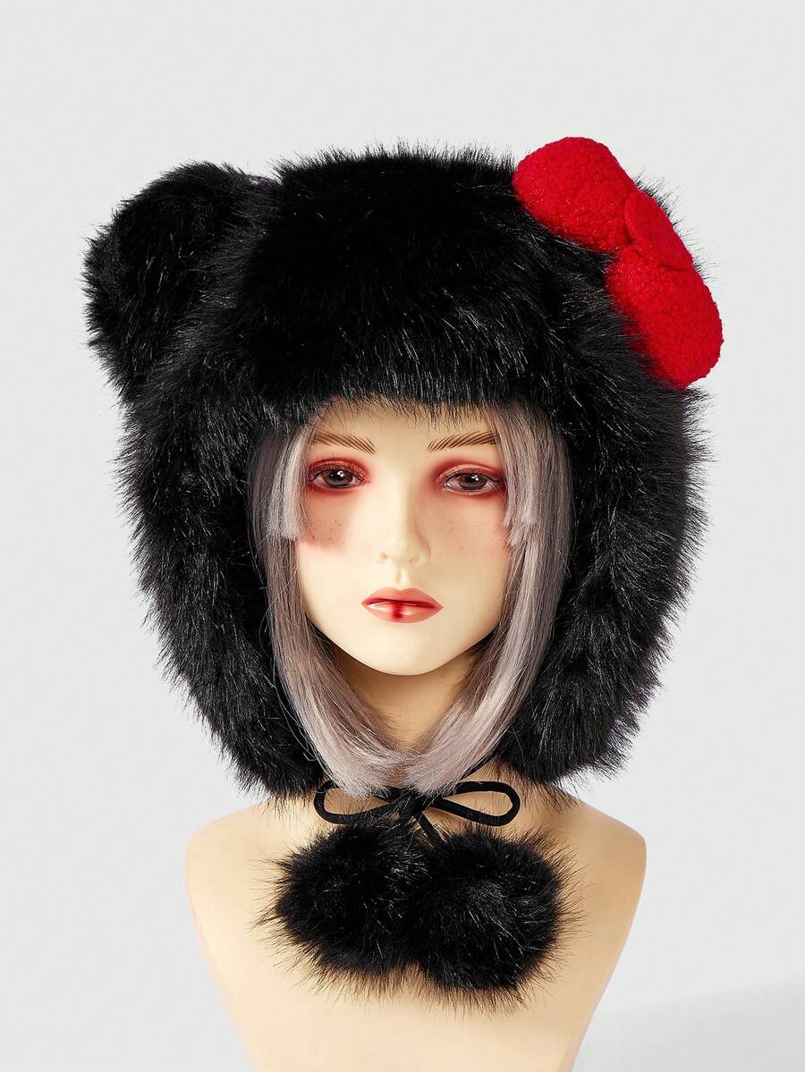 ROMWE Kawaii 1 件女士黑色涤纶可爱猫耳耳套秋季配饰 - 黑色 - 查看 1