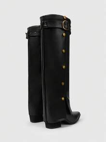 ROMWE Grunge Punk Women's Pointed Toe Adjustable Buckle Design Casual Ankle Boots Valentine's Day - Black - View 4