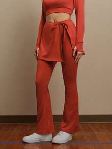 SHEIN Cheerettes Women's Flared Pants With Skirt Overlay, Sports Trousers - Red - View 3