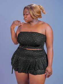 CurvyTilda Plus Size Summer Long lanh Chi tiết Sequin Áo quây cho lễ hội âm nhạc ngoài trời - màu đen - Xem 3