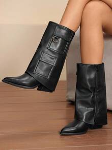 Daringsoles 女士时尚黑色尖头修身过膝长靴 - 黑色 - 查看 12