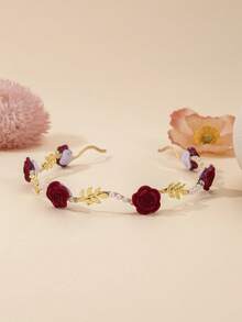 Enchnt 1pc Rose & Faux Pearl Headband, Vintage Alloy Material Hair Accessory, Retro High-End Hair Clip Hairpin, Niche Design Crown Top Hair Hoop Ornament,Hairband,Hair Hoop Headbands - Gold - View 4