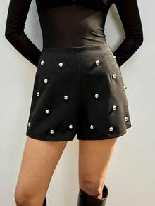 Maija Short femme avec rivets, design polyvalent, décontracté, pour le travail. Short jupe mini noir - Noir - Voir 6