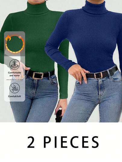 EURMUSE 2pcs Women Plain Minimalist Turtleneck Long Sleeve Sweater Set, Everyday Wear,Jumper,Cream Jumper,Jumpers,Christmas Jumper,White Jumper,Black Jumper,Ladies Jumper,Women's Jumpers