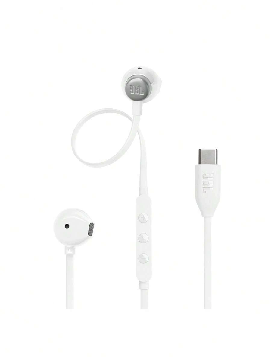 JBL TUNE 305C Wired In-Ear Earphones, High Resolution 96 KHz/24 Bit Sound, Preset EQ, USB Type-C, 12.5mm Dynamic Driver, Built-In Mic, Open Type, Flat Cable, White - White - View 1