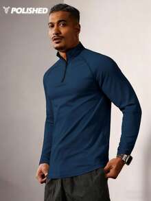 Acti Log Camiseta deportiva de manga larga con cuello alto de punto azul marino para hombres, para entrenamientos activos. Camisetas de compresión de manga larga para gimnasio, camisas ajustadas de spandex para gimnasio - Azul Marino - Ver 6
