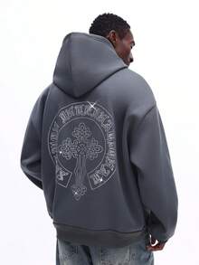 SUMWON Men's Washed Hoodie With Rhinestone Cross Design Regular Fit Long Sleeve Pullover Sweatshirt Urban Fashion Winter Fall - Grey - View 6