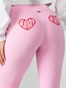 Missguided x Playboy High Rise Flare Leg Pants With Heart Print And Bunny Logo Detail Casual Wide Leg Trousers - Pink - View 3
