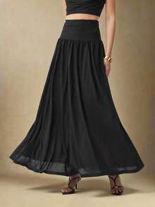 BizChic Women's Black Autumn Classy Elegant Date Night Sheer Mesh A-Line Skirt,Vintage Chic Waist Ruched Design,Versatile Casual Party Wedding Guest - Black - View 6