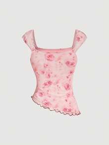 SHEIN MOD 女士印花上衣和裙子两件套 - 粉色 - 查看 7