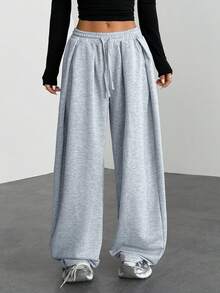 SHEIN PETITE 女士秋季街头服饰基本款日常外出机场休闲灰色低腰宽松香蕉裤