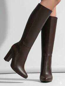 Botas de mujer botas altas calzado estilo guay clamour clasico básico botas de tacón cono para mujer todas las temporadas del año calzado para dama de lujo sexy material premium casual botas con suela antideslizante acojinadas botas altas media  pierna para fiestas  festivales trabajo colegio botines botas largas casuales botas womens boots shoes Willows1 - Marrón - Ver 2